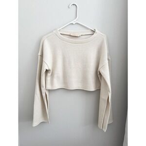choosy Cream Ribbed Cropped Long Sleeve Sweater Top Women‎ Size S